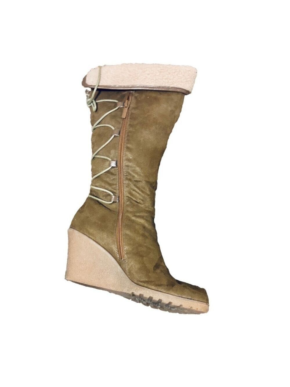 Light Brown Lace Up Zipper Wedge Boots - Picture 9 of 15